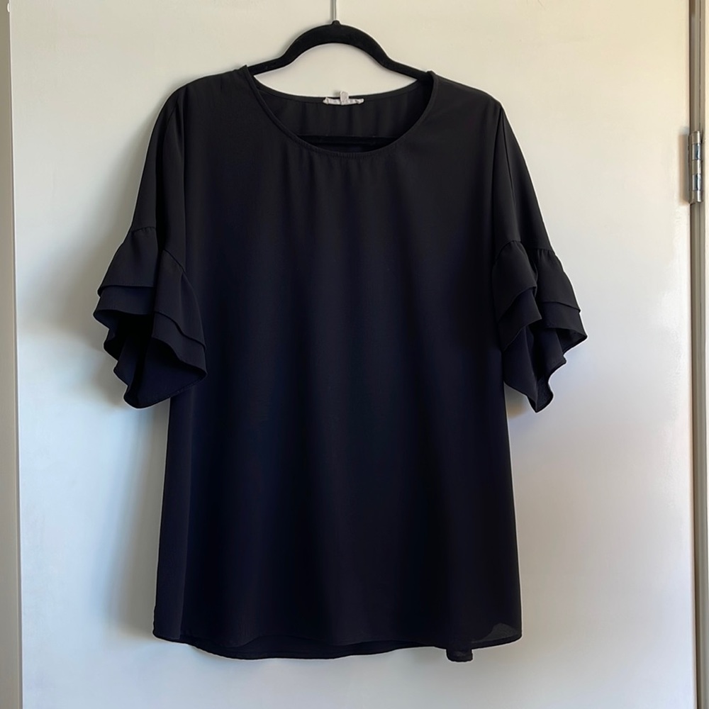 Ruffle sleeve black blouse